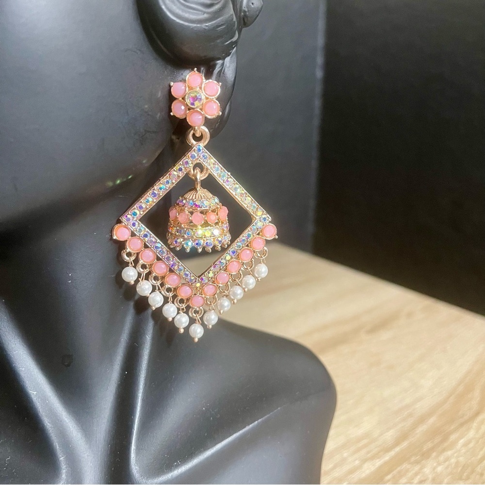 Elegant Pink and Gold Dangle Earrings